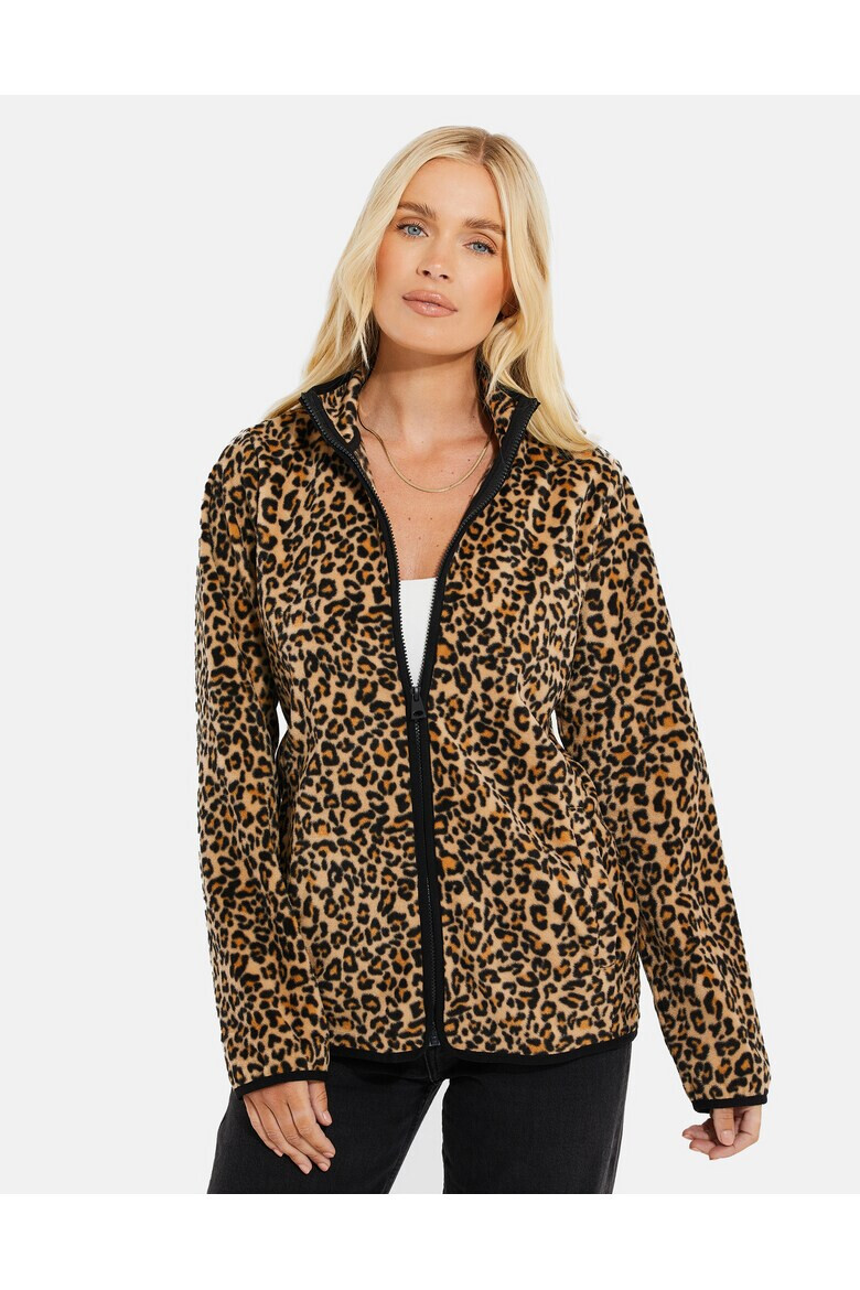 Threadbare Hanorac din fleece cu fermoar si animal print Leo 5939 - Pled.ro