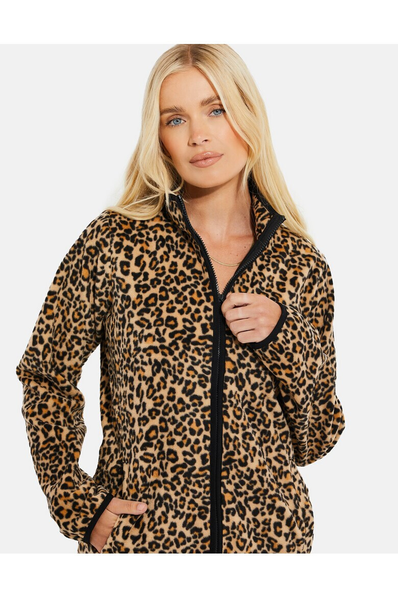 Threadbare Hanorac din fleece cu fermoar si animal print Leo 5939 - Pled.ro