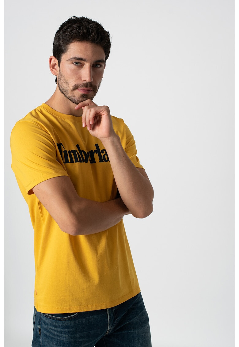 Timberland Tricou cu imprimeu logo si decolteu la baza gatului Linear - Pled.ro