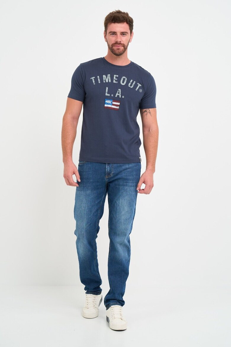 Timeout Tricou barbat cu imprimeu logo Albastru - Pled.ro