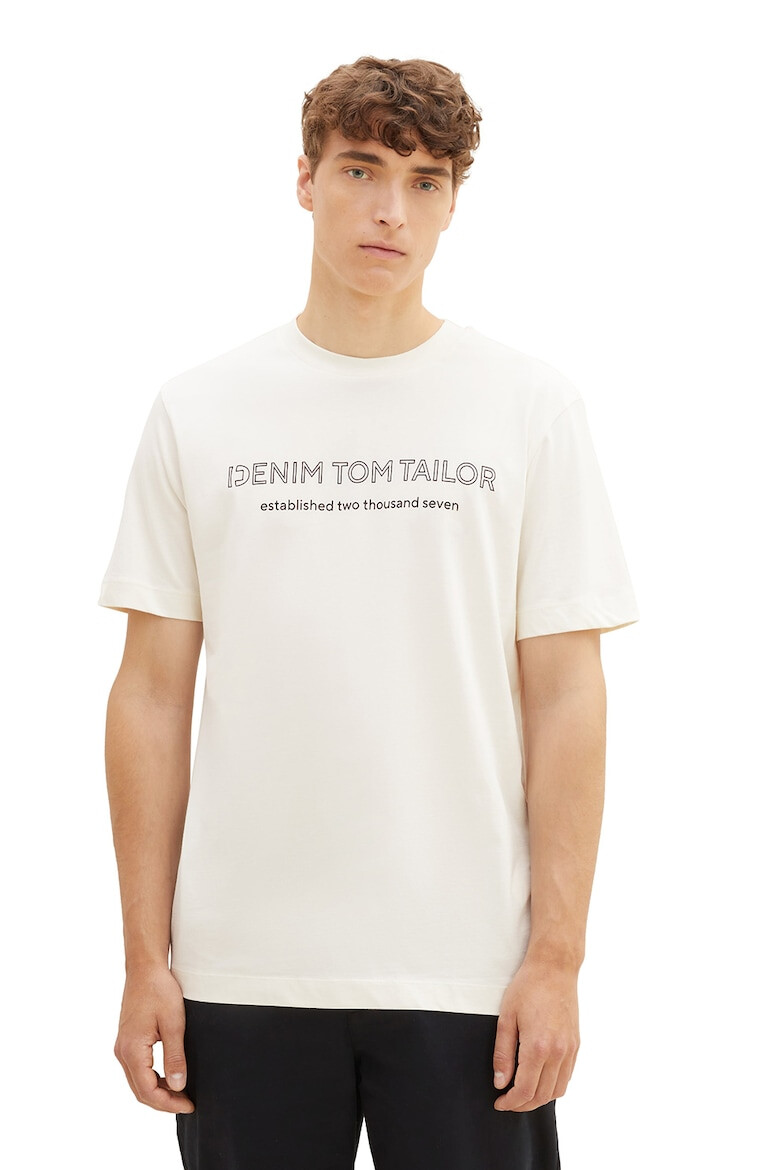 Tom Tailor Tricou cu decolteu la baza gatului si imprimeu text - Pled.ro