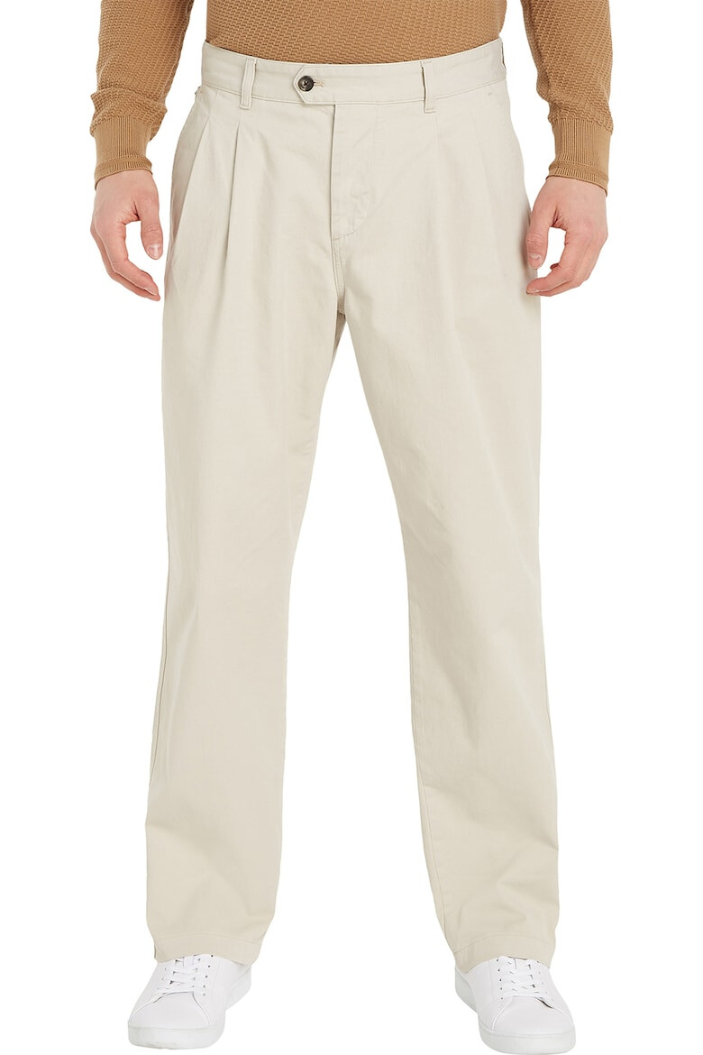 Tommy Hilfiger Pantaloni din amestec de bumbac organic cu talie medie si pliuri - Pled.ro