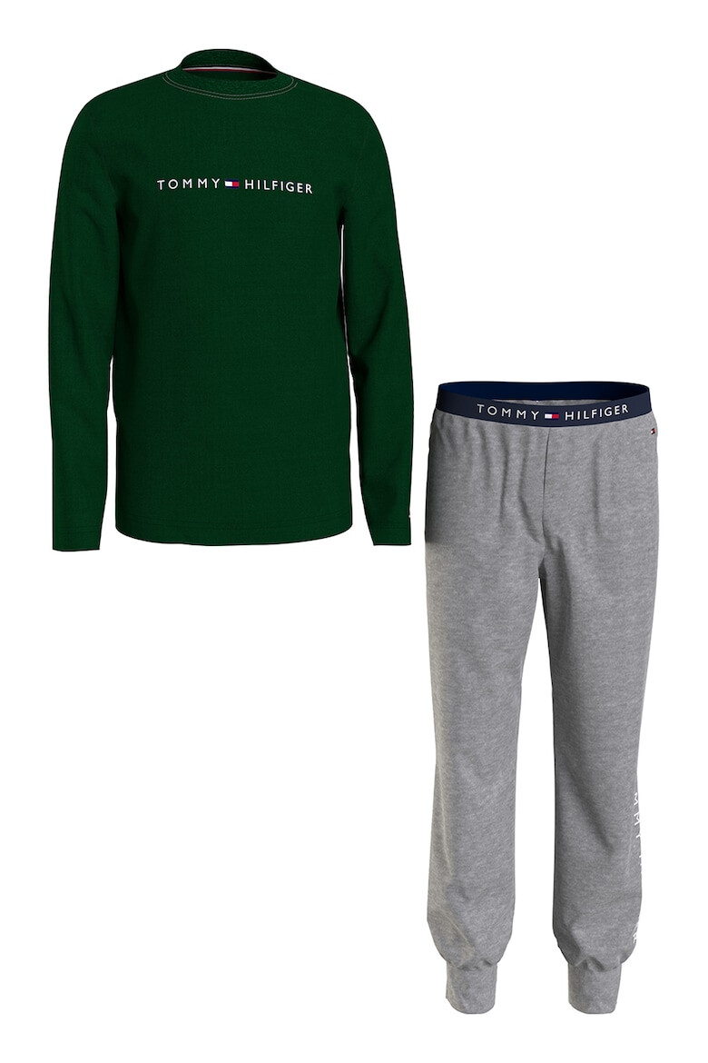 Tommy Hilfiger Pijama din bumbac cu imprimeu logo si pantaloni lungi - Pled.ro