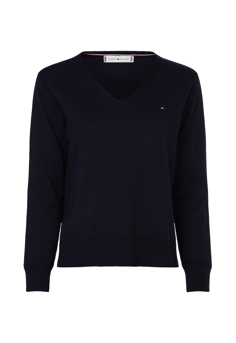 Tommy Hilfiger Pulover cu decolteu in V si detaliu logo brodat - Pled.ro