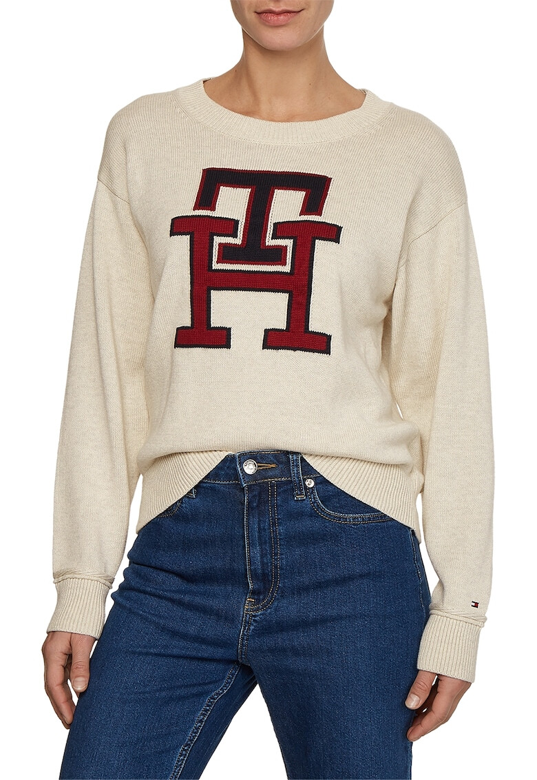 Tommy Hilfiger Pulover cu maneci cazute si imprimeu logo - Pled.ro