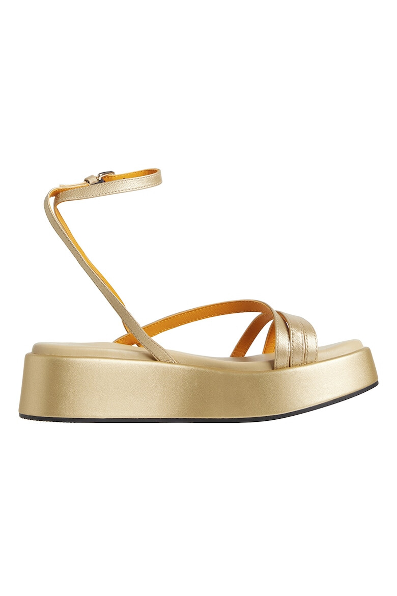 Tommy Hilfiger Sandale wedge de piele cu aspect metalizat - Pled.ro