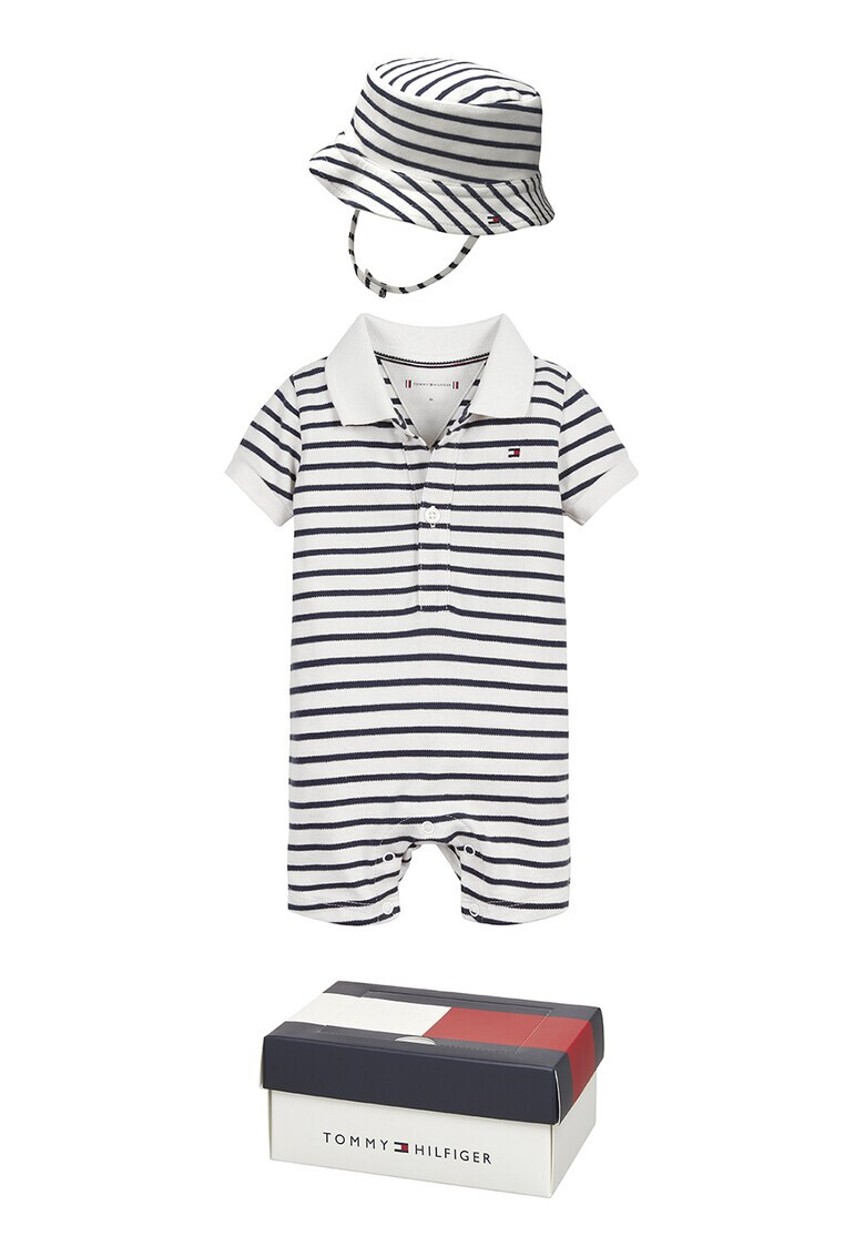 Tommy Hilfiger Set de salopeta scurta si palarie din amestec de bumbac organic - 2 piese - Pled.ro