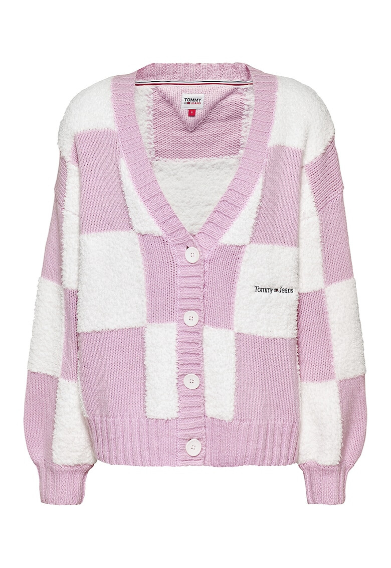 Tommy Jeans Cardigan supradimensionat din amestec de lana in carouri - Pled.ro