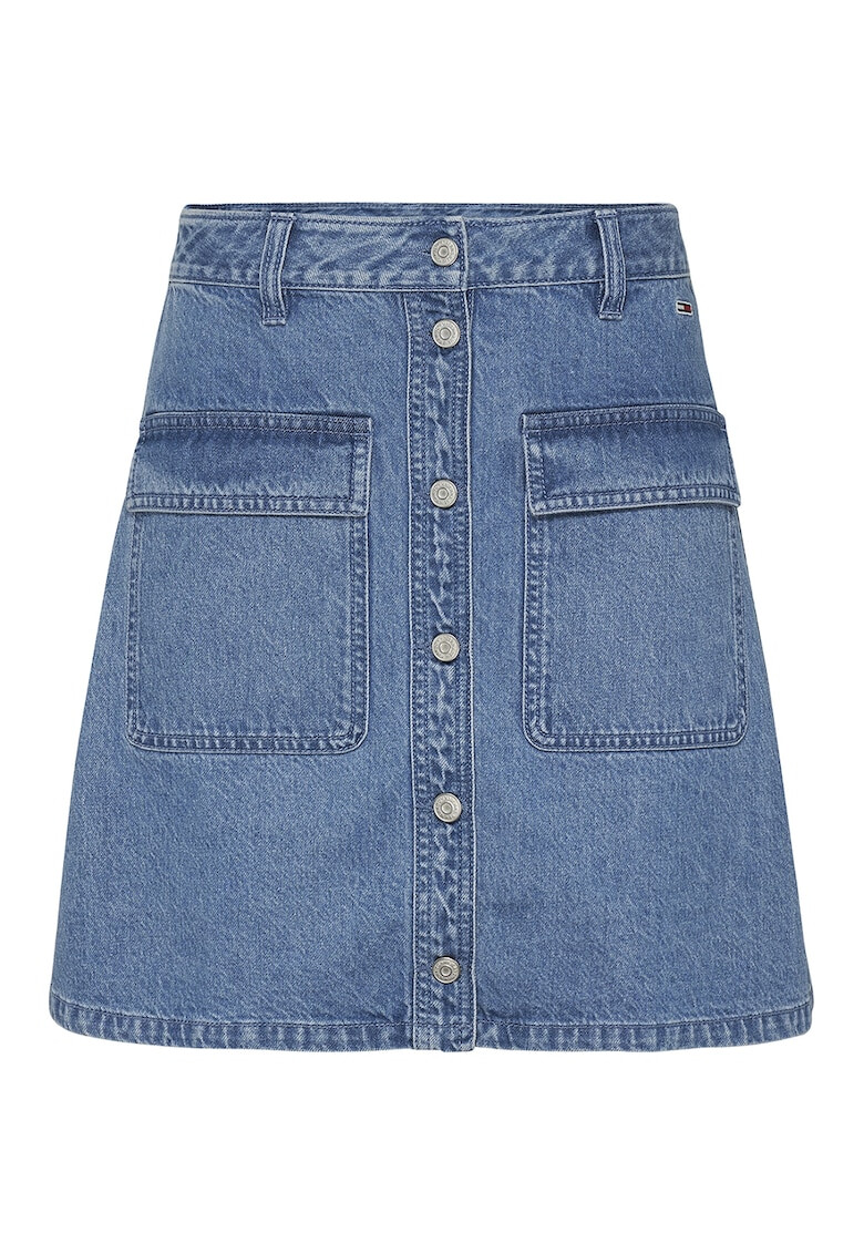 Tommy Jeans Fusta de denim cu croiala in A si buzunare cu clapa - Pled.ro