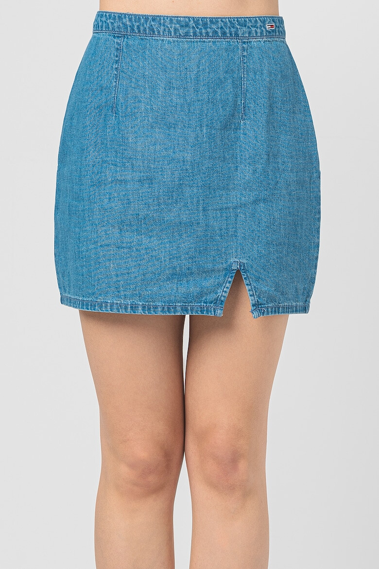 Tommy Jeans Fusta mini din chambray cu slit frontal - Pled.ro