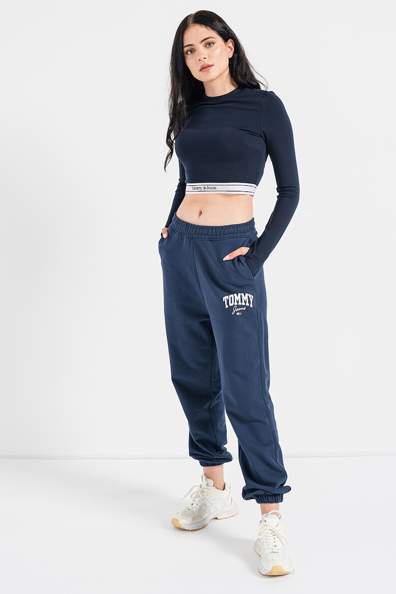 Tommy Jeans Pantaloni sport de bumbac organic cu talie inalta si imprimeu logo - Pled.ro