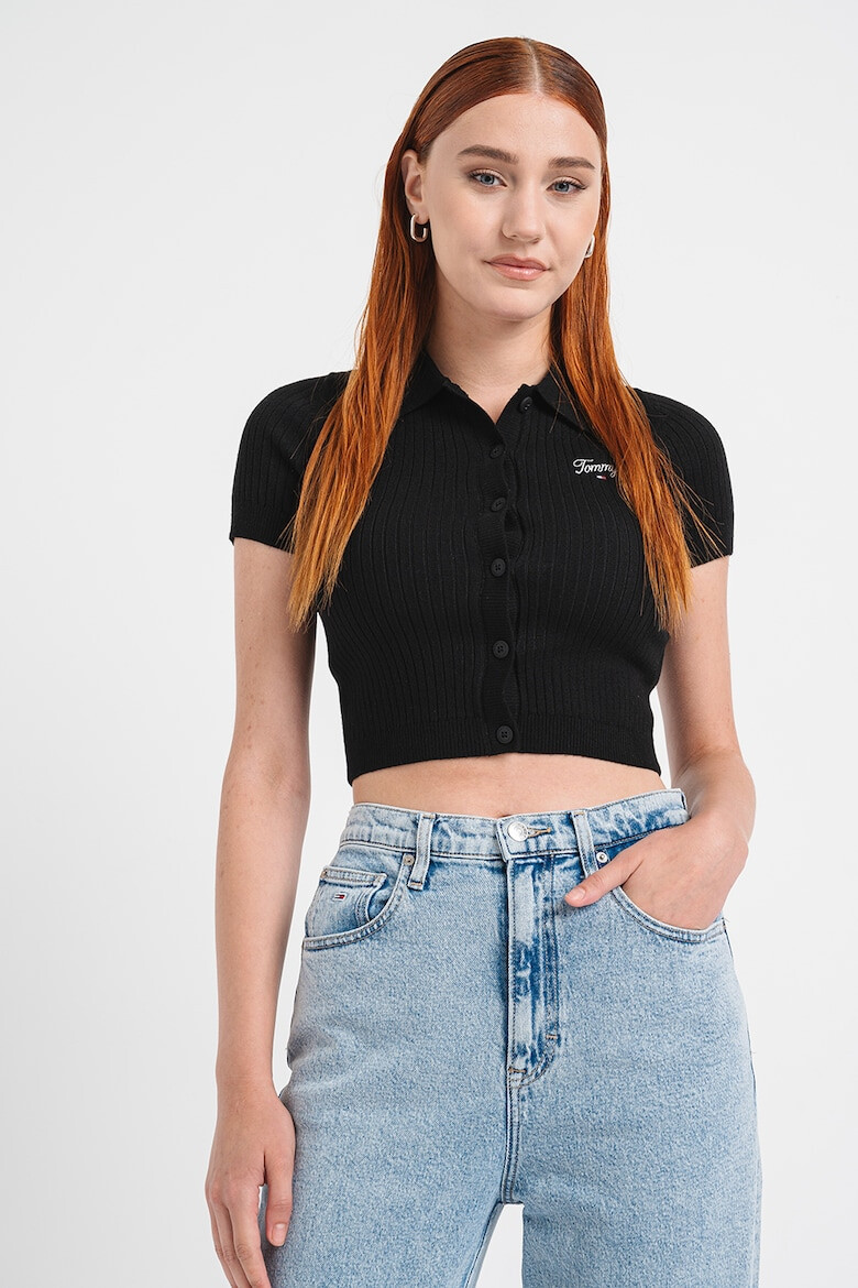 Tommy Jeans Pulover crop striat cu decolteu polo - Pled.ro