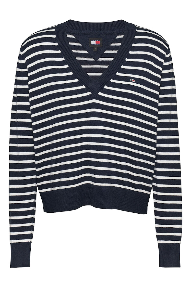 Tommy Jeans Pulover din amestec de bumbac organic tricotat fin cu decolteu in V - Pled.ro