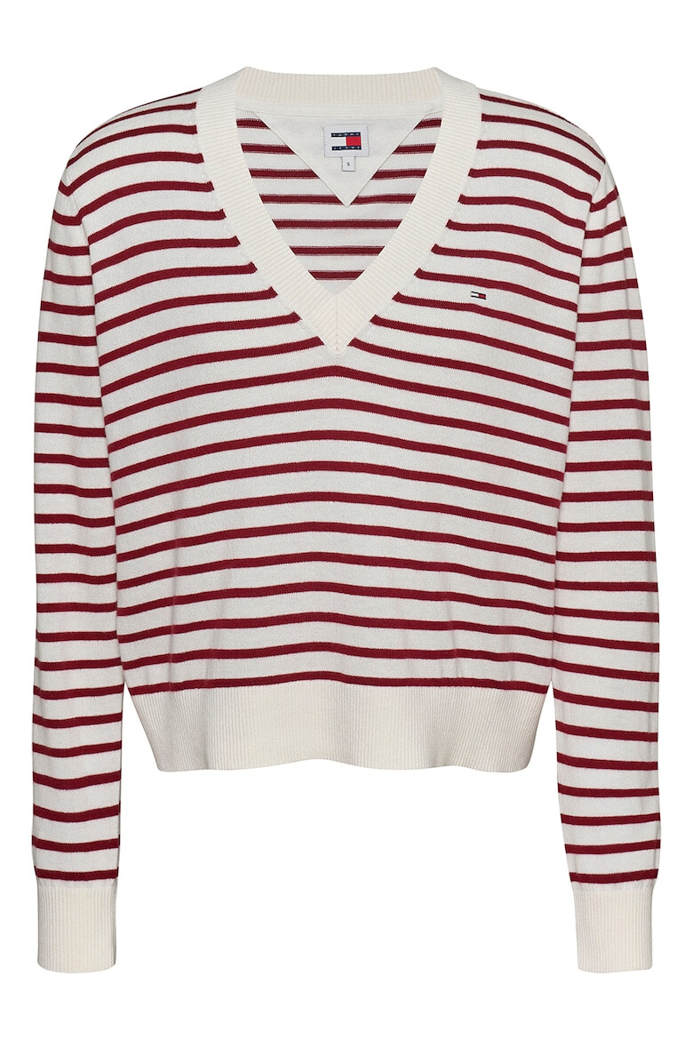 Tommy Jeans Pulover din amestec de bumbac organic tricotat fin cu decolteu in V - Pled.ro