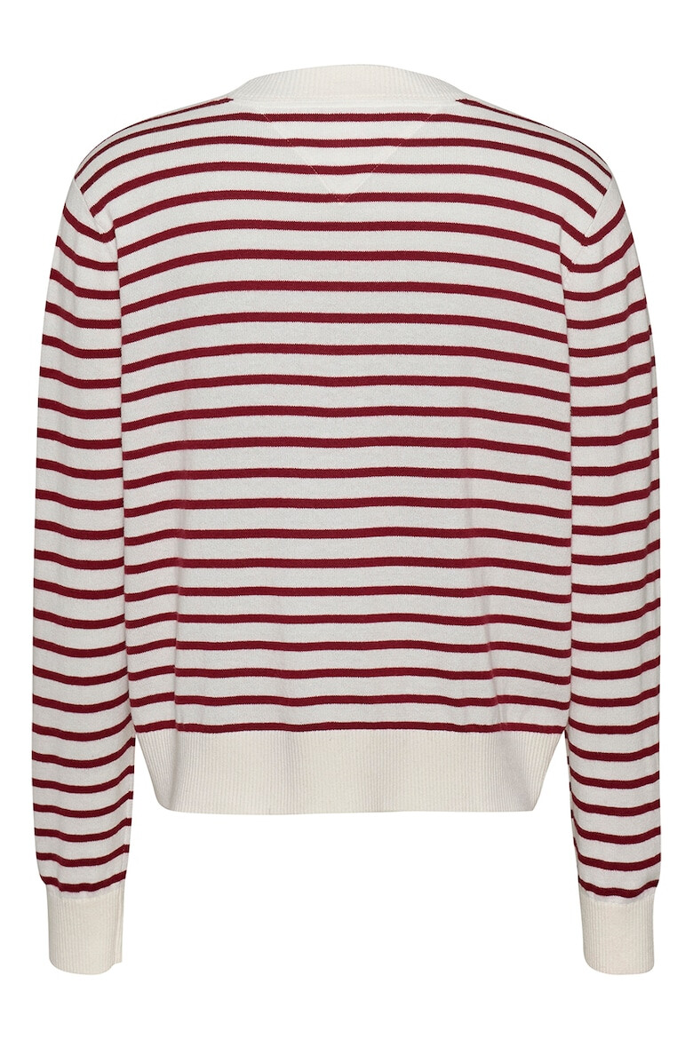 Tommy Jeans Pulover din amestec de bumbac organic tricotat fin cu decolteu in V - Pled.ro