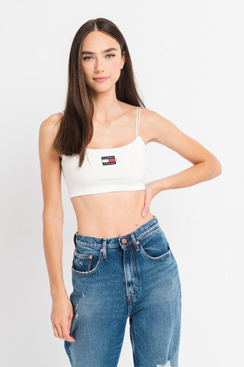 Tommy Jeans Top crop striat cu aplicatie logo - Pled.ro