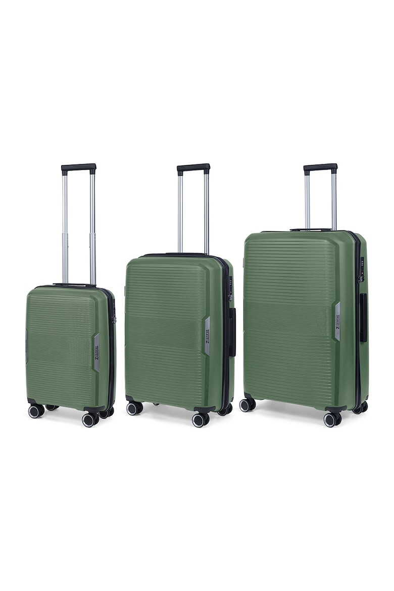 TravelZ Set trolere Swinger polipropilena cifru TSA 4 roti duble 3 piese verde - Pled.ro