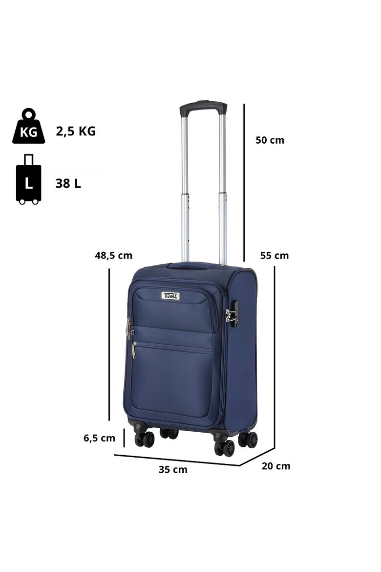 TravelZ Troler Cabina Softspinner Nylon 4 Roti Duble 601786 - 55 cm Bleumarin - Pled.ro