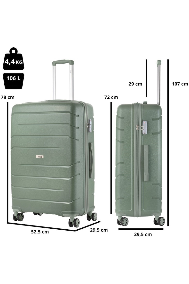 TravelZ Troler Mare BIG BARS Polipropilena 4 Roti 78 cm Verde - Pled.ro