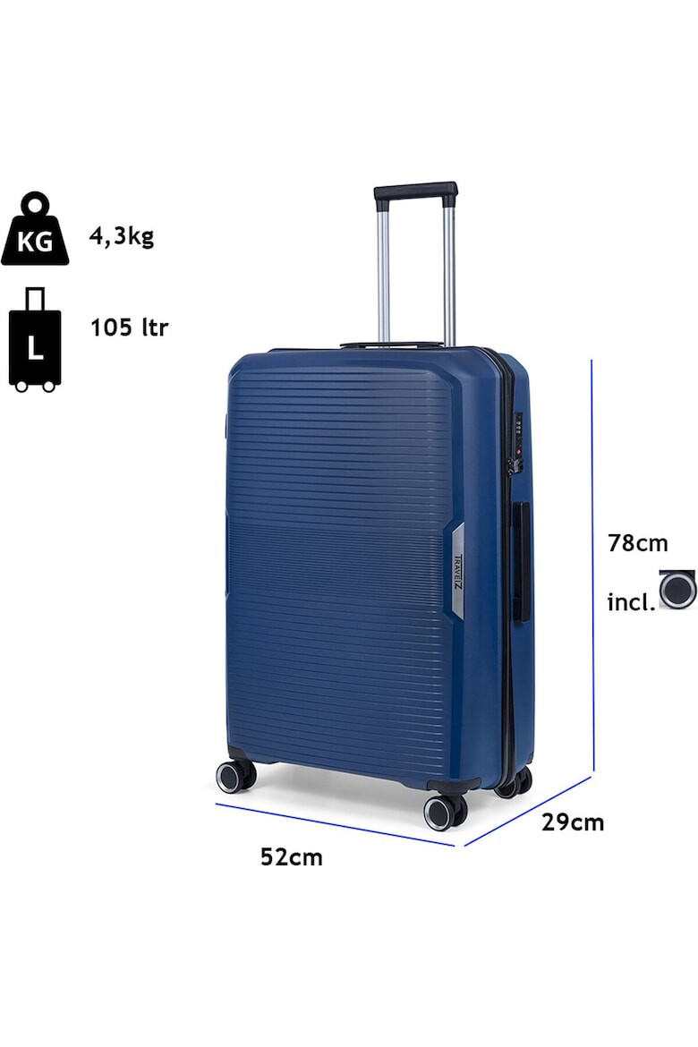 TravelZ Troler mare Swinger polipropilena cifru TSA 4 roti duble 78 cm albastru - Pled.ro