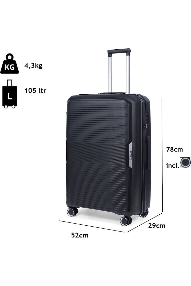 TravelZ Troler mare Swinger polipropilena cifru TSA 4 roti duble 78 cm negru - Pled.ro