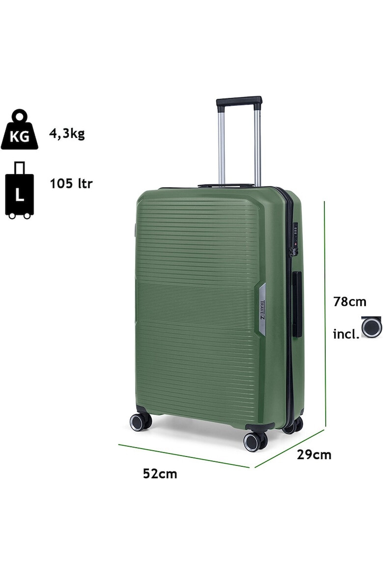 TravelZ Troler mare Swinger polipropilena cifru TSA 4 roti duble 78 cm verde - Pled.ro