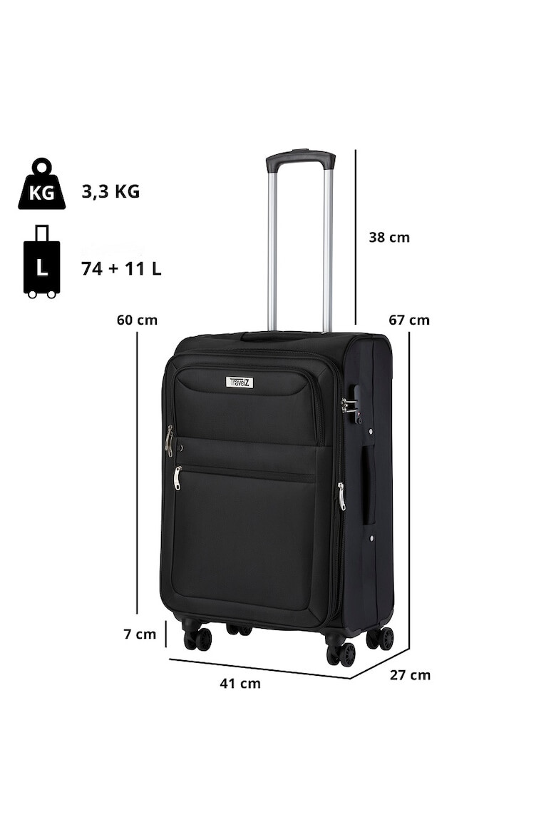 TravelZ Troler Mediu Extensibil Softspinner Nylon 4 Roti Duble 601782 - 67 cm Negru - Pled.ro