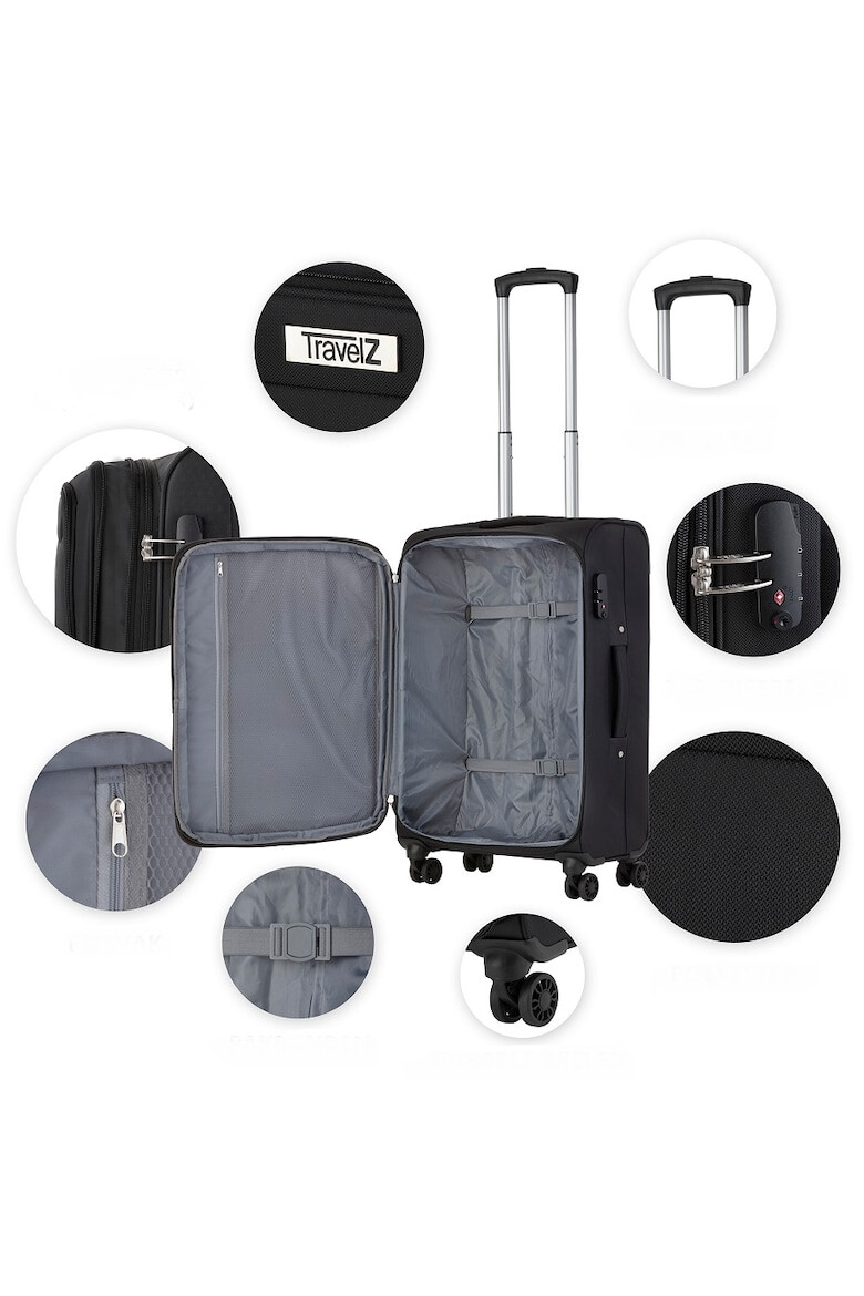 TravelZ Troler Mediu Extensibil Softspinner Nylon 4 Roti Duble 601782 - 67 cm Negru - Pled.ro