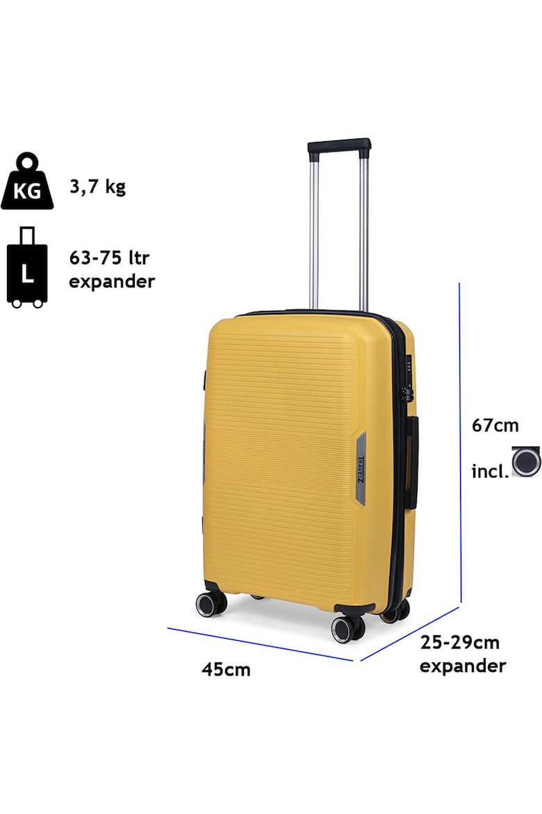 TravelZ Troler mediu extensibil Swinger polipropilena cifru TSA 4 roti duble 67 cm galben - Pled.ro