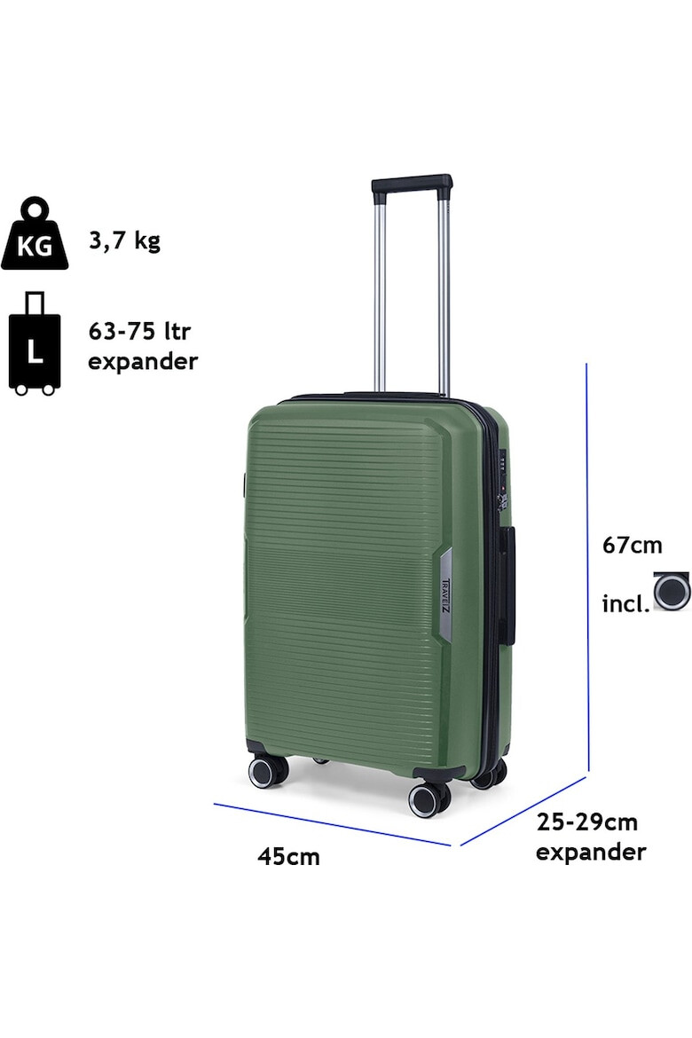 TravelZ Troler mediu extensibil Swinger polipropilena cifru TSA 4 roti duble 67 cm verde - Pled.ro