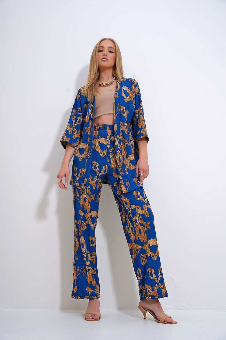 Trend Alaçatı Stili Set de pantaloni si kimono - 2 piese - Pled.ro