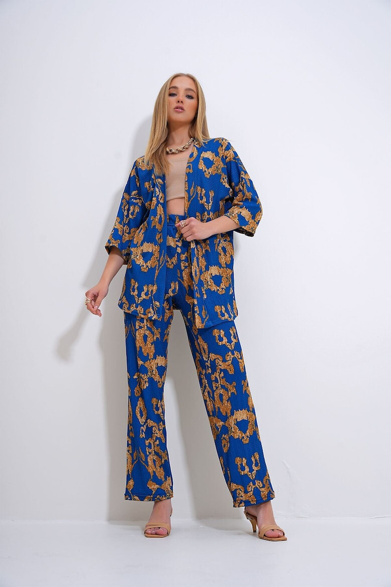 Trend Alaçatı Stili Set de pantaloni si kimono - 2 piese - Pled.ro