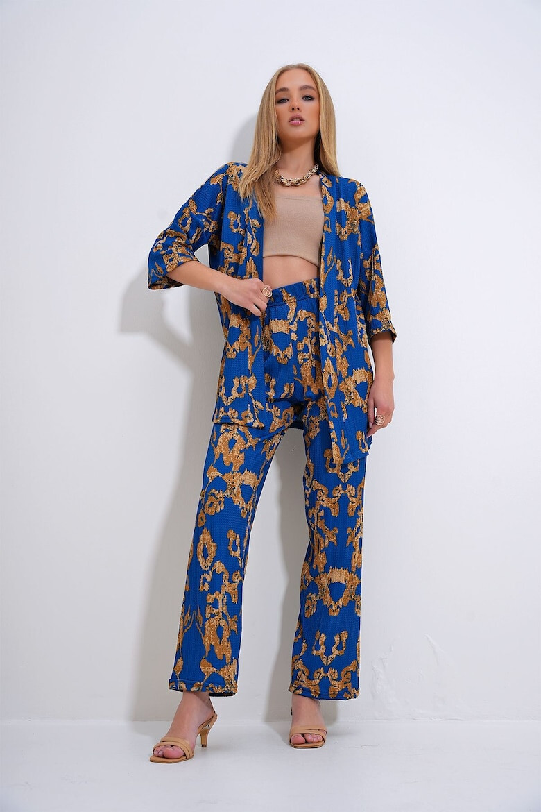 Trend Alaçatı Stili Set de pantaloni si kimono - 2 piese - Pled.ro