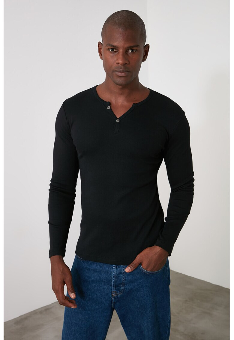 Trendyol Bluza slim fit cu decolteu Henley - Pled.ro