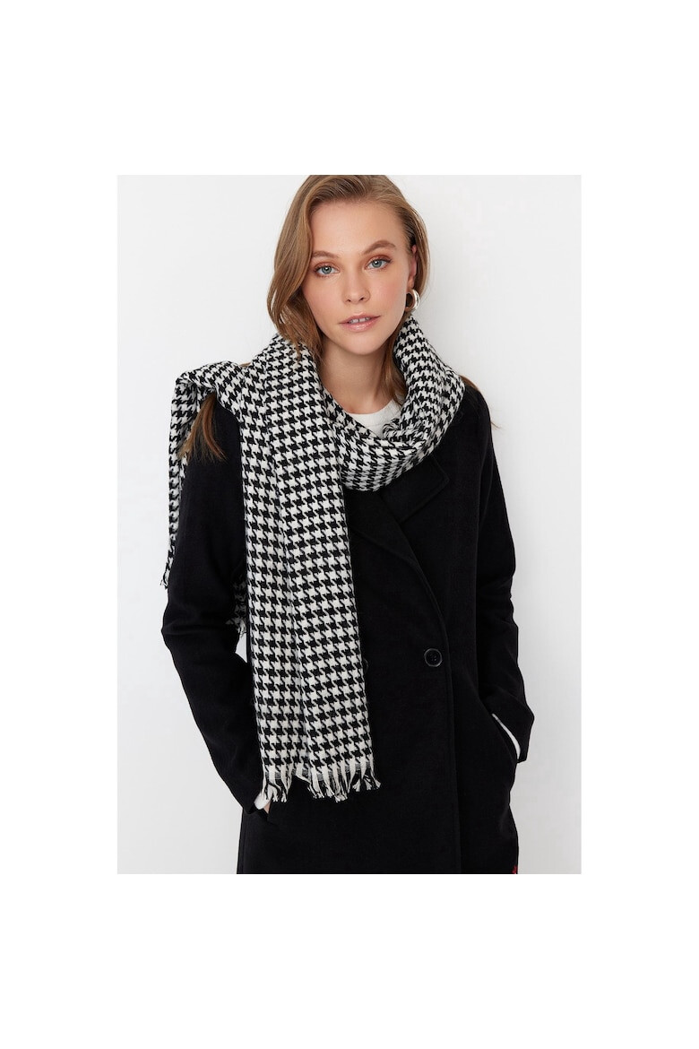 Trendyol Fular cu franjuri si model houndstooth - Pled.ro