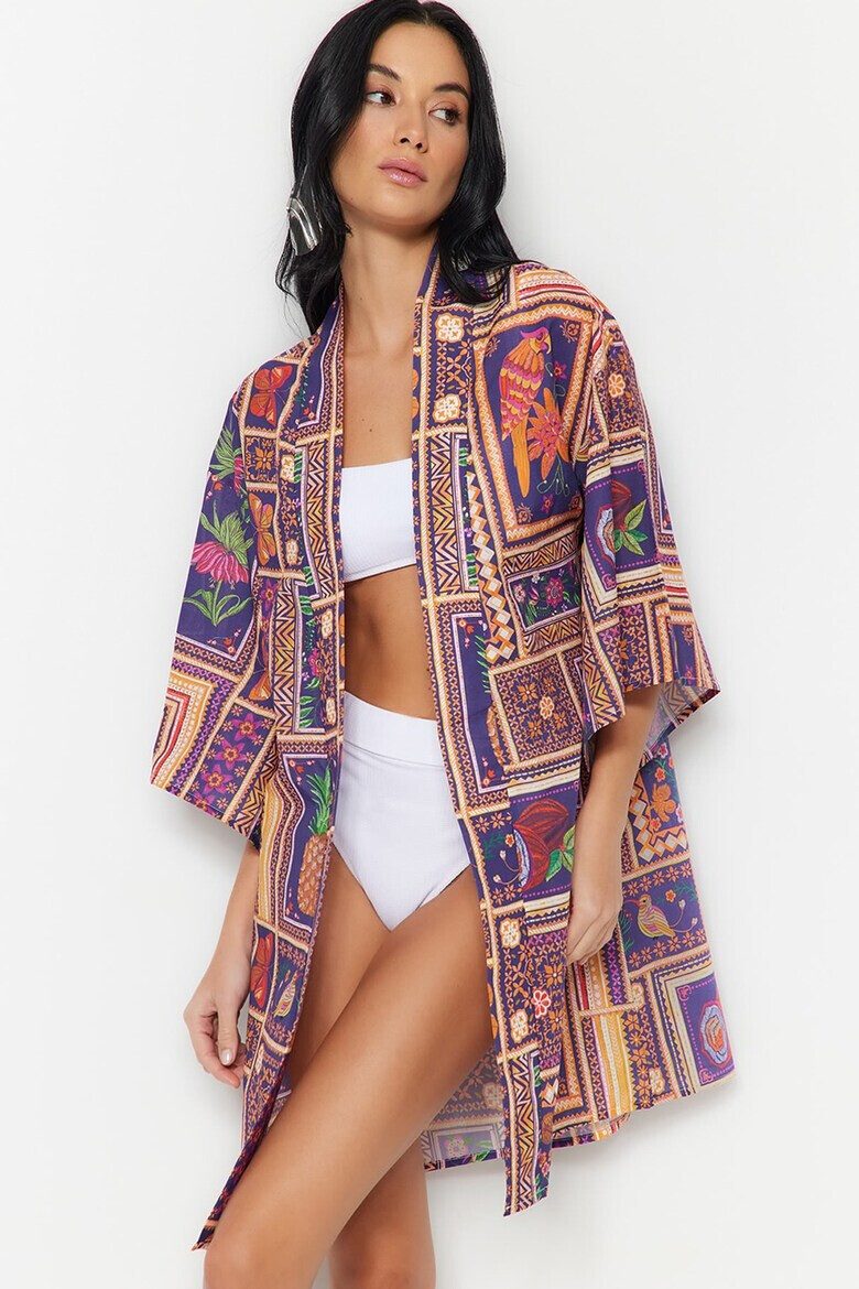 Trendyol Kimono lejer de plaja cu imprimeu geometric - Pled.ro