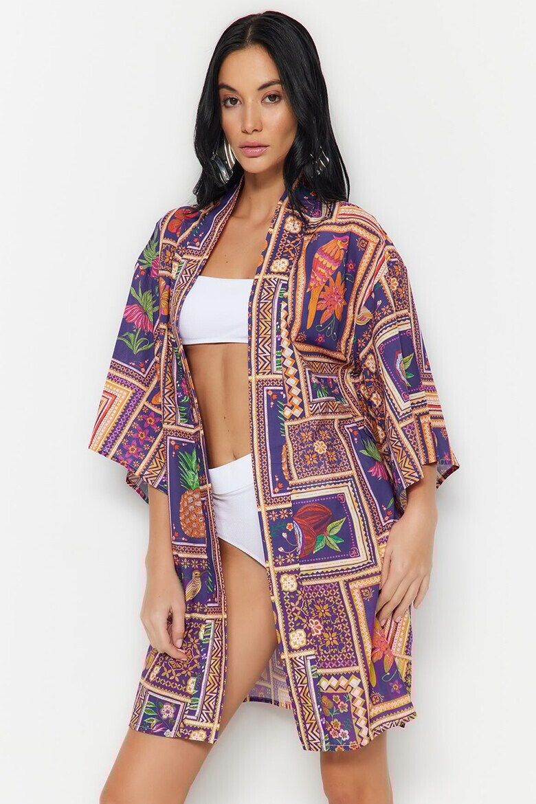 Trendyol Kimono lejer de plaja cu imprimeu geometric - Pled.ro