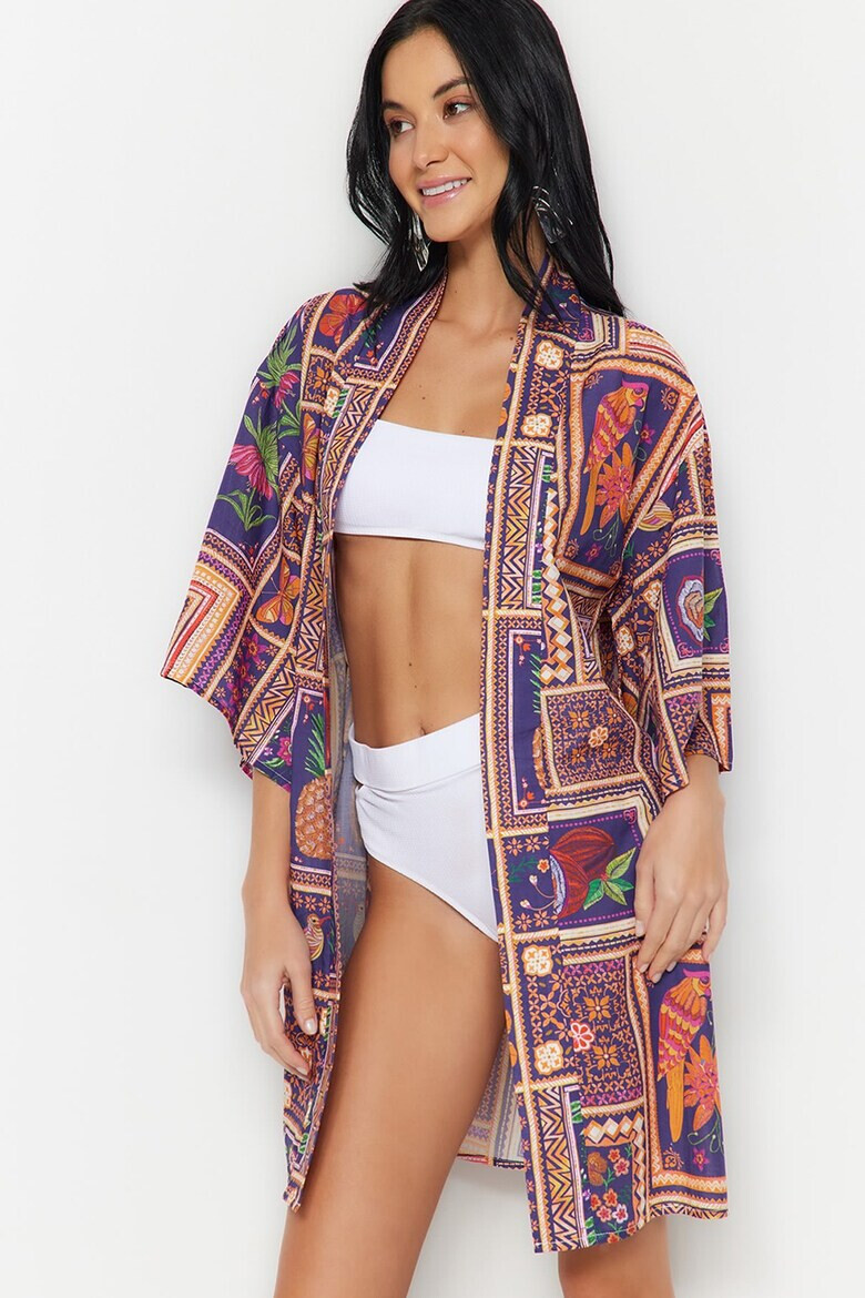 Trendyol Kimono lejer de plaja cu imprimeu geometric - Pled.ro