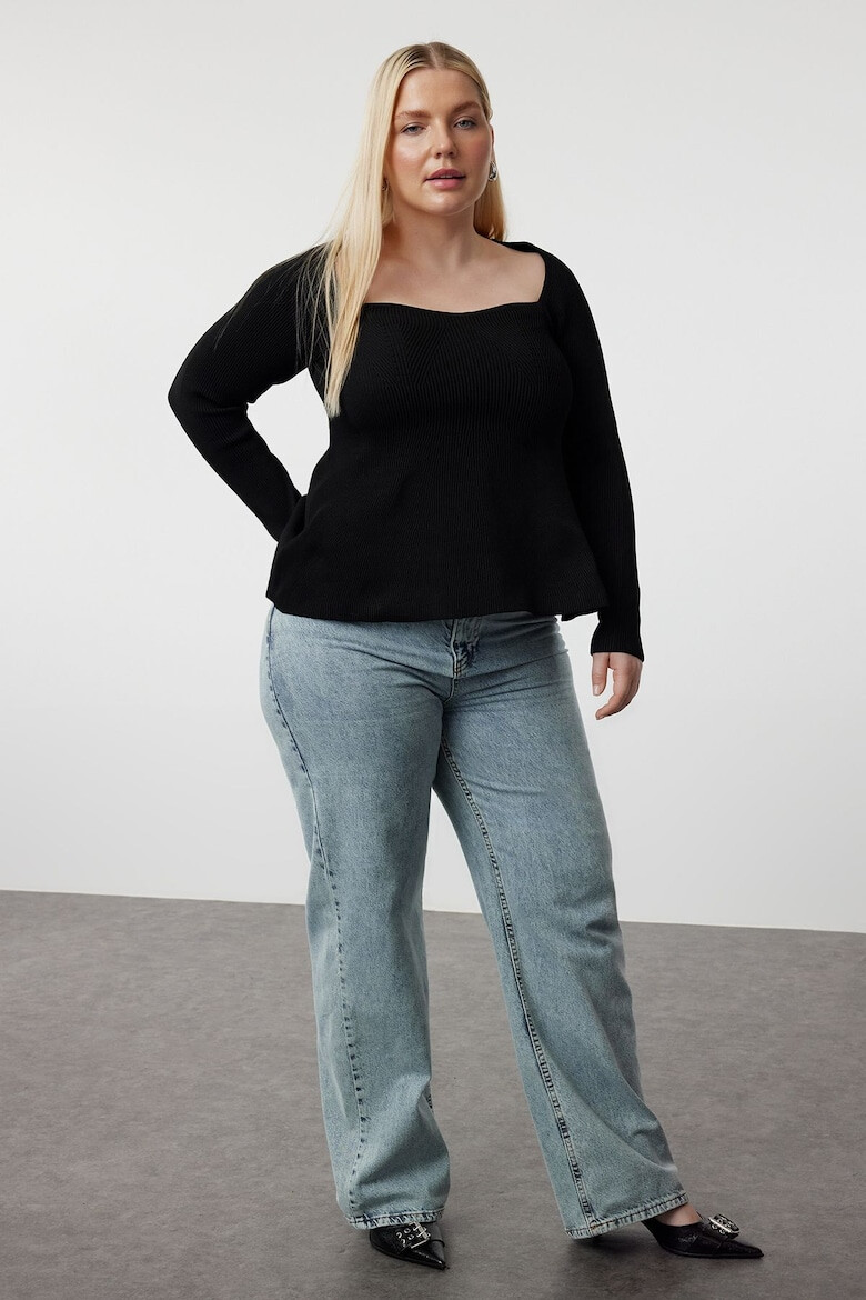 Trendyol Pulover plus size striat cu decolteu patrat - Pled.ro