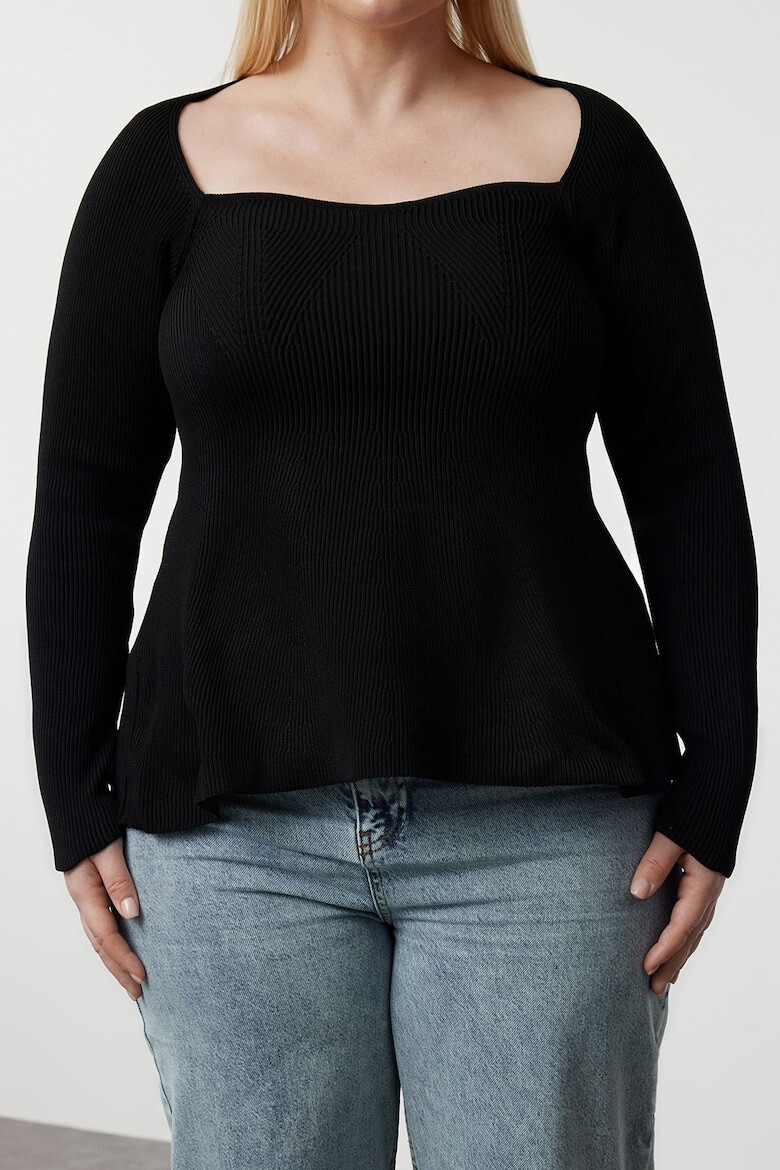 Trendyol Pulover plus size striat cu decolteu patrat - Pled.ro