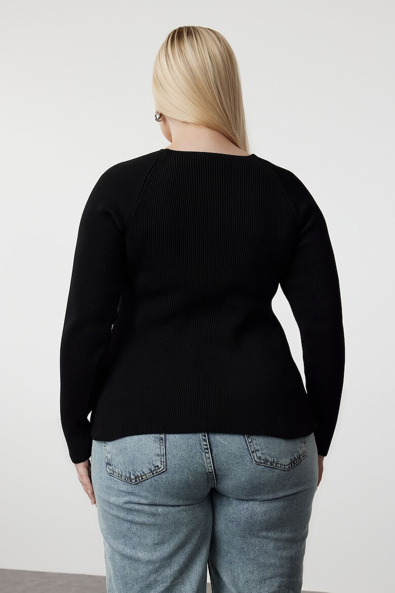 Trendyol Pulover plus size striat cu decolteu patrat - Pled.ro