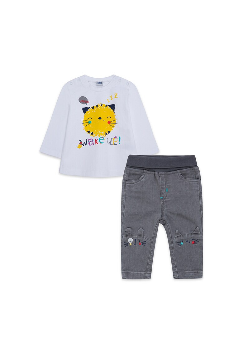 Tuc Tuc Set de bluza si pantaloni imprimeu grafic regular fit- 2 piese Alb/Gri inchis - Pled.ro