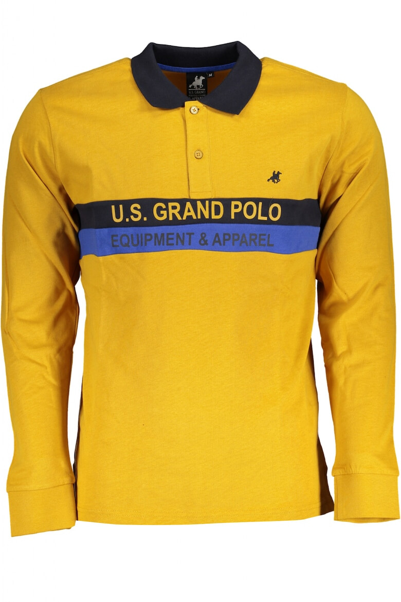 U.S. GRAND POLO EQUIPMENT & APPAREL Tricou barbati cu maneca lunga din bumbac cu imprimeu cu logo galben - Pled.ro