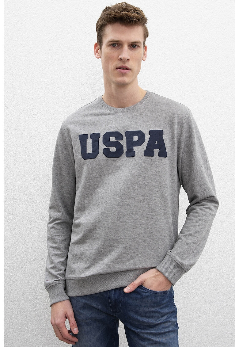 U.S. Polo Assn. Bluza cu decolteu la baza gatului si logo in relief - Pled.ro