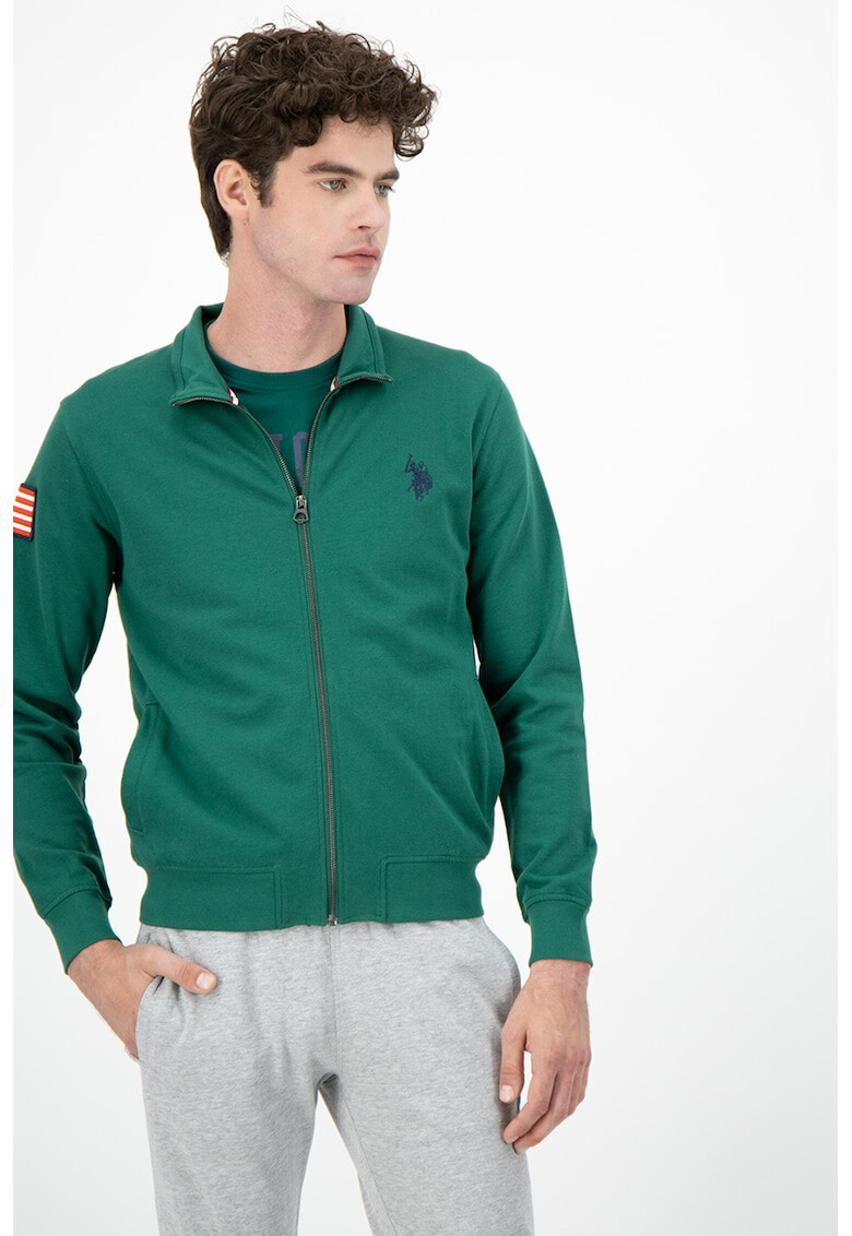 U.S. Polo Assn. Bluza sport cu fermoar si logo brodat - Pled.ro