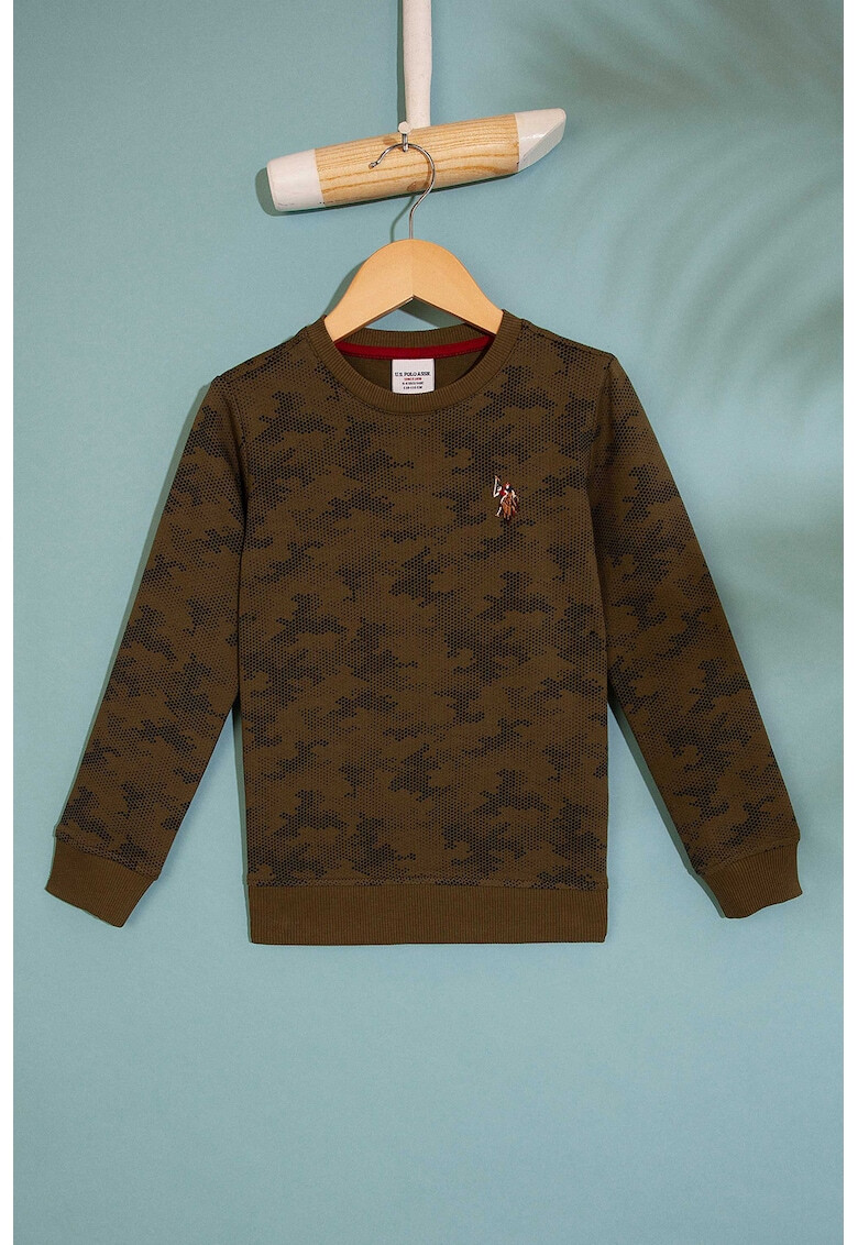 U.S. Polo Assn. Bluza sport cu imprimeu camuflaj si decolteu la baza gatului - Pled.ro