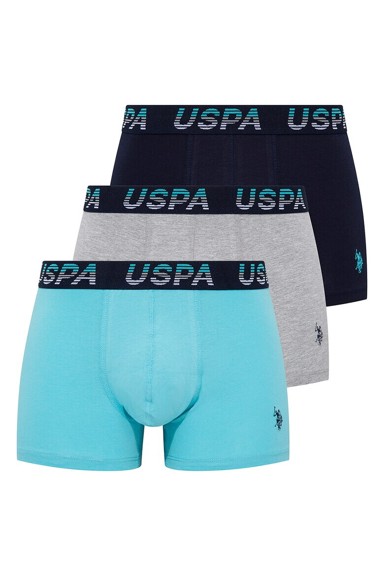 U.S. Polo Assn. Set de boxeri din amestec de bumbac cu banda logo in talie - 3 perechi - Pled.ro