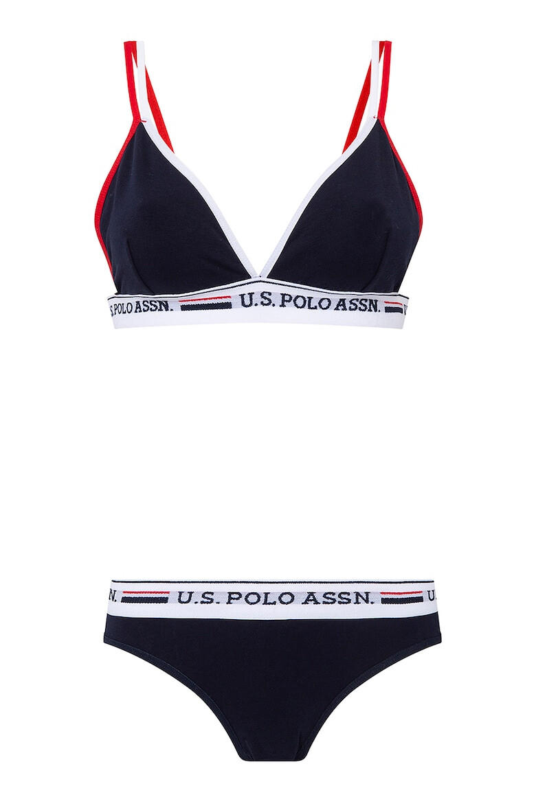 U.S. Polo Assn. Set de sutien cu cupe triunghiulare si chiloti cu logo - Pled.ro