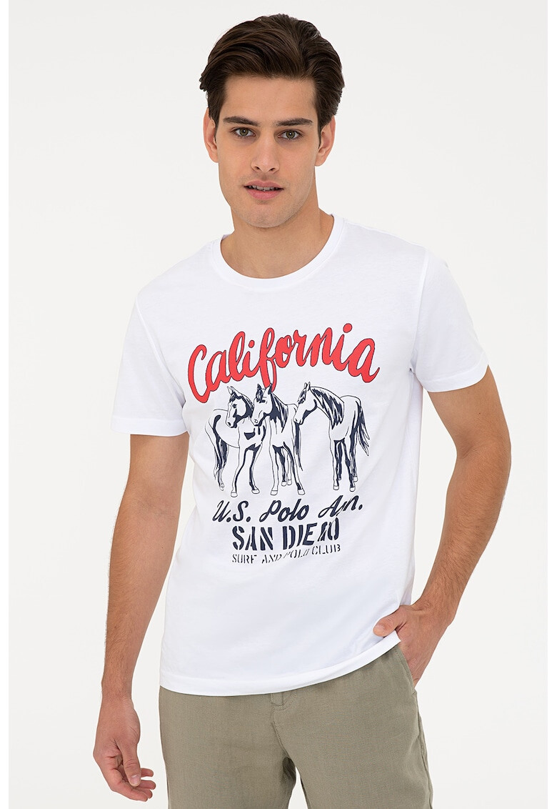 U.S. Polo Assn. Tricou cu decolteu la baza gatului si imprimeu grafic - Pled.ro