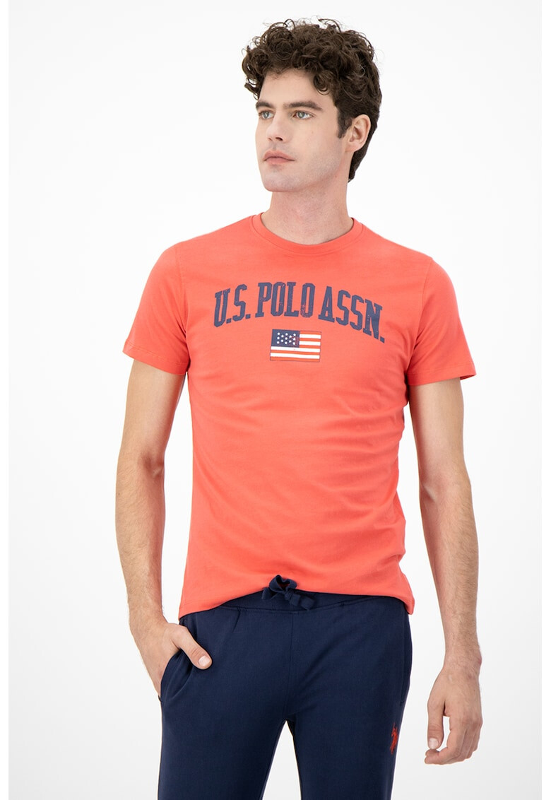 U.S. Polo Assn. Tricou cu decolteu la baza gatului si imprimeu logo - Pled.ro